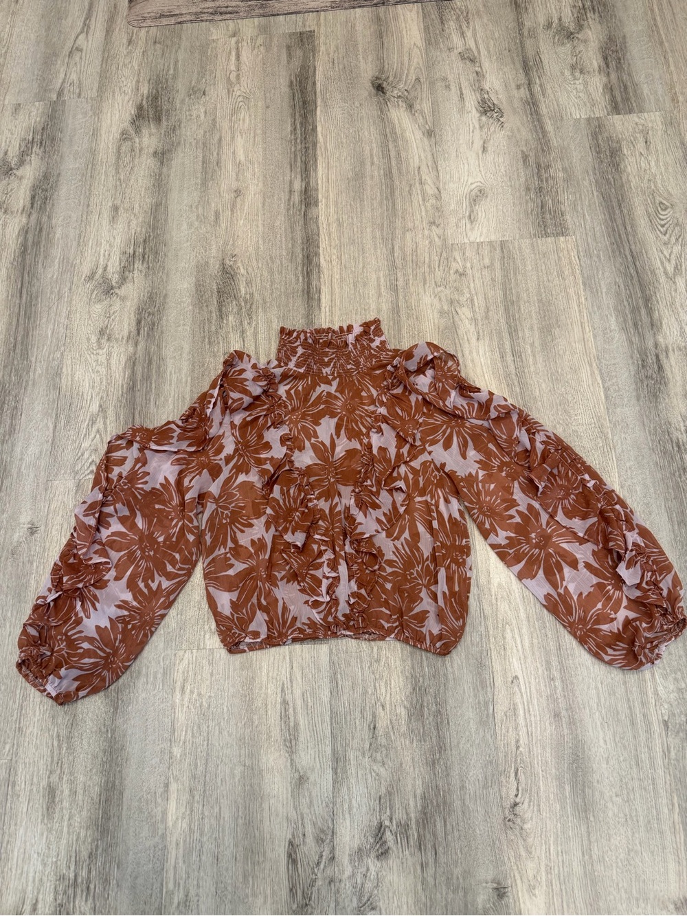 Illa Illa Small Rust Pink Floral Sheer Ruffle Blouse Boho